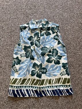 Prada Floral Oversized Aloha Sleeveless Cotton Buttondown Shirt Top 40